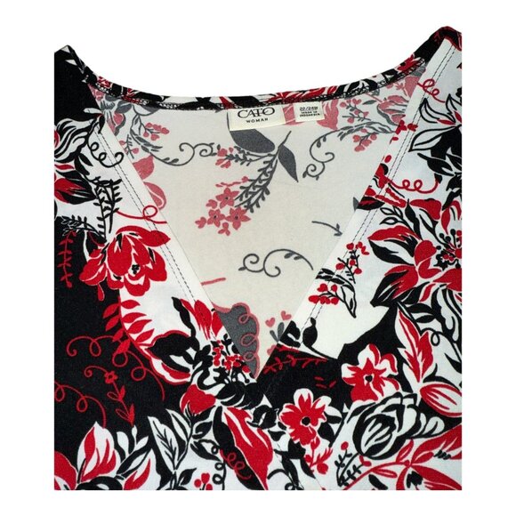 Cato Red Black White Floral Faux Wrap V-Neck Top Flutter Sleeves Woman Sz 22/24W - Picture 5 of 11